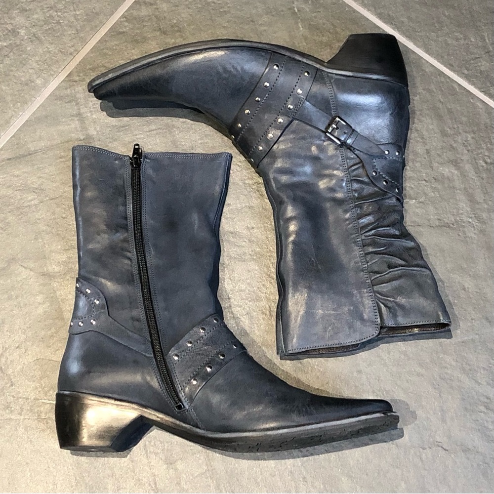 Dark Blue Leather Euro Zip Boots Size 41